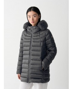 Piumino a trapezio con pelliccia da donna 2233E 2YO - 506 Dark Steel