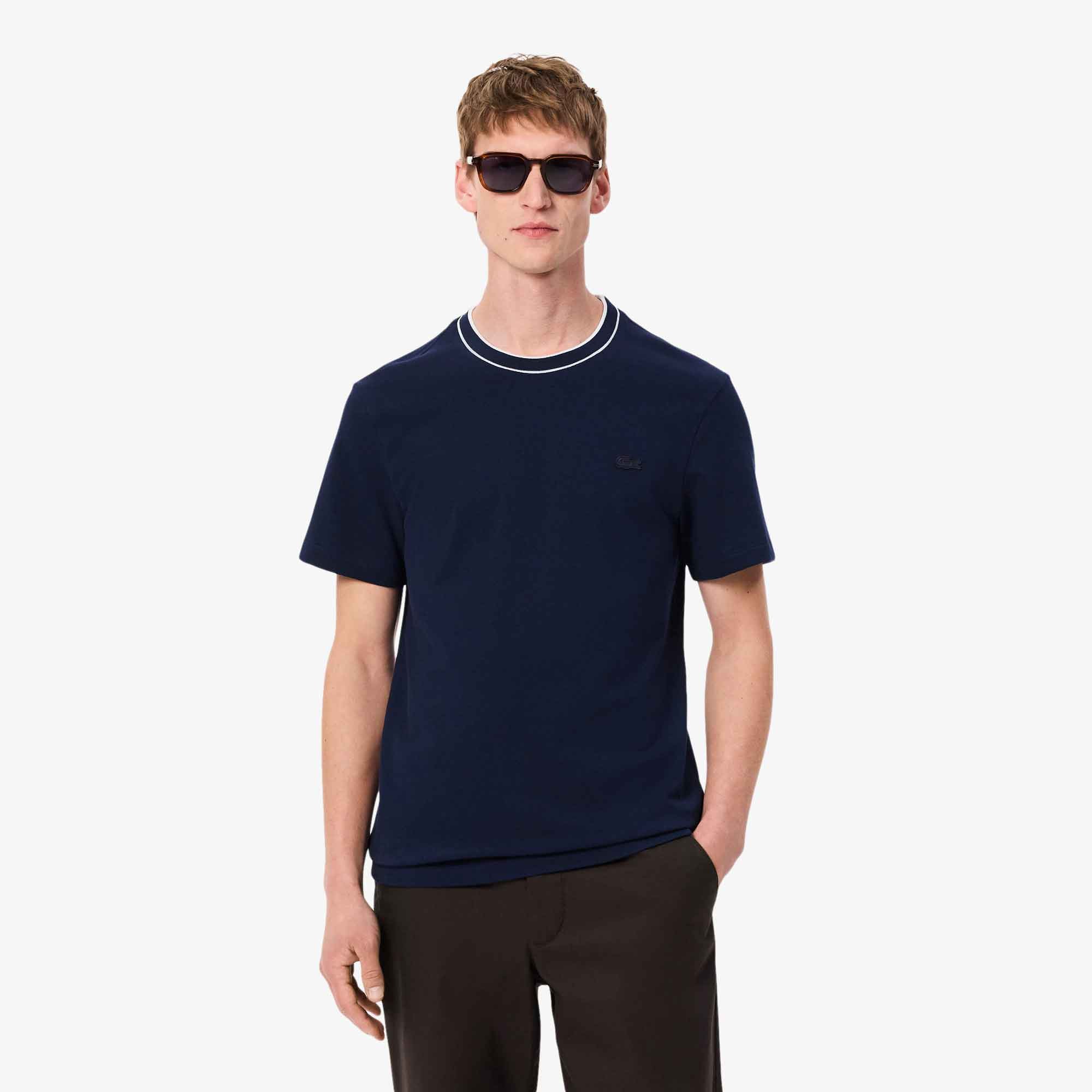 Lacoste Striped Collar Stretch Piqué T-Shirt for Men TH8174 - 166 MARINE
