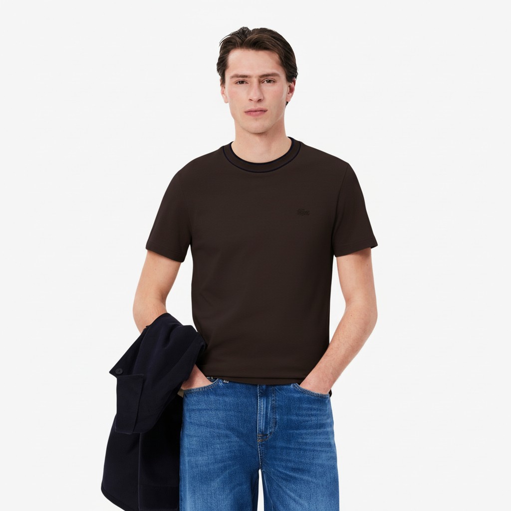 Lacoste Striped Collar Stretch Piqué T-Shirt for Men TH8174 - 3LA Marrone