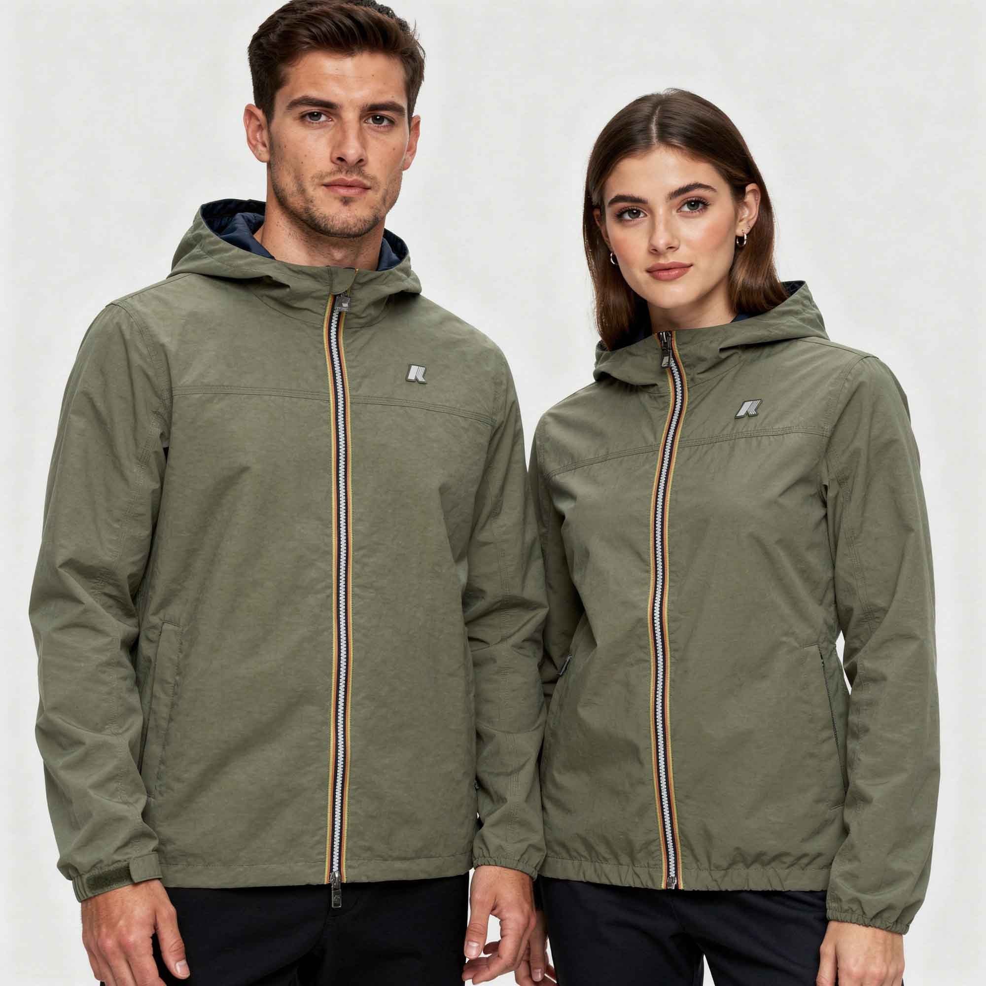 K-Way Unisex JAKE COTTON REVERSIBLE Jacket K51337W - C44 Green Lichen - Blue