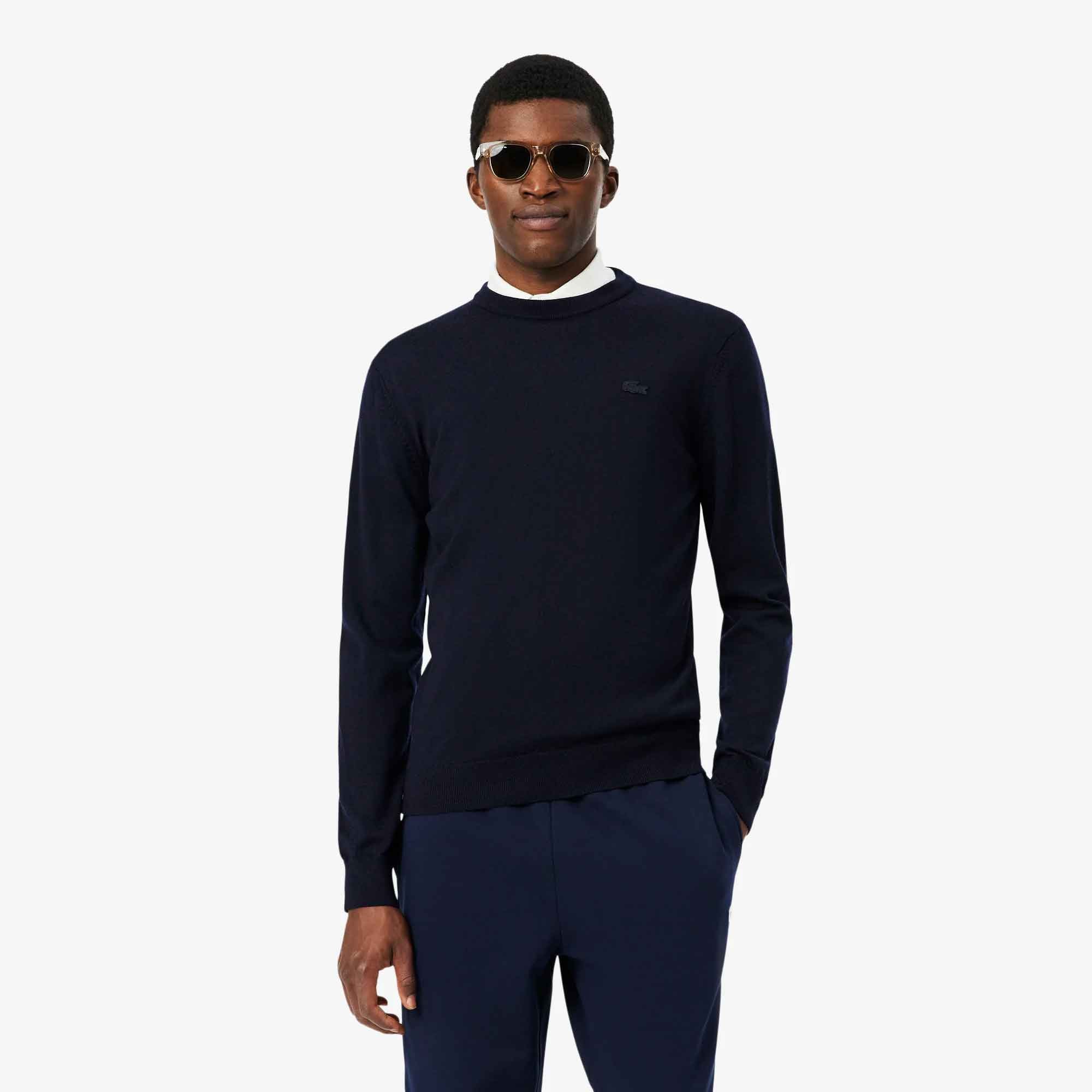Lacoste Merino Wool Crew Neck Sweater for Men AH1969 - 166 MARINE